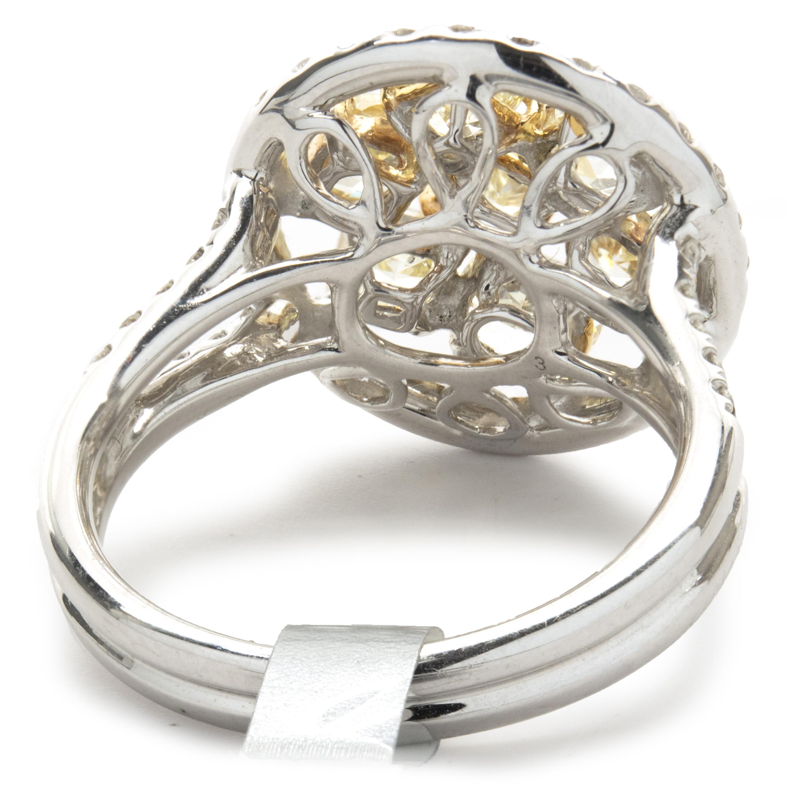 14 Karat White & Yellow Gold Fancy Yellow Multi Shape Diamond Ring with Diamond In Excellent Condition For Sale In Scottsdale, AZ