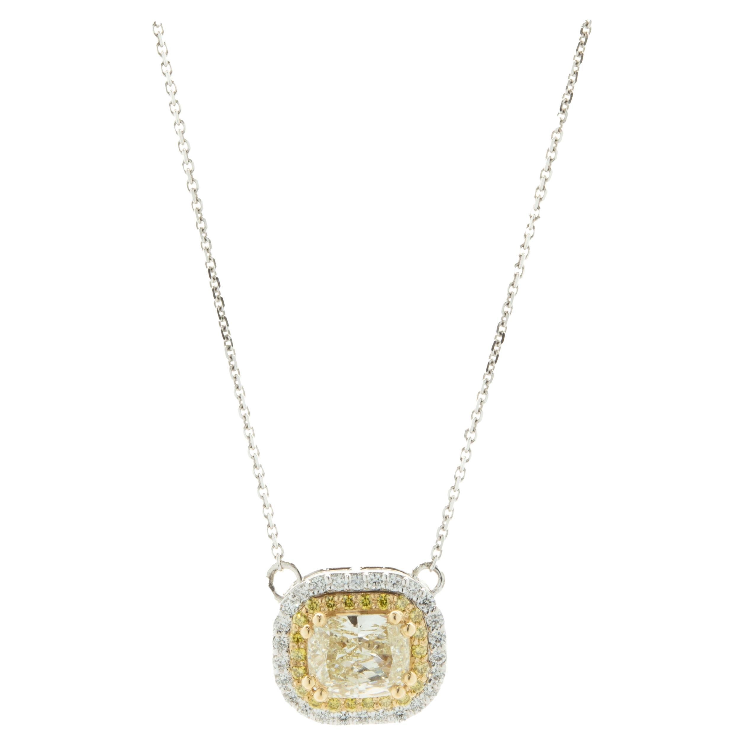 14 Karat White and Yellow Gold Fancy Yellow Radiant Cut Diamond