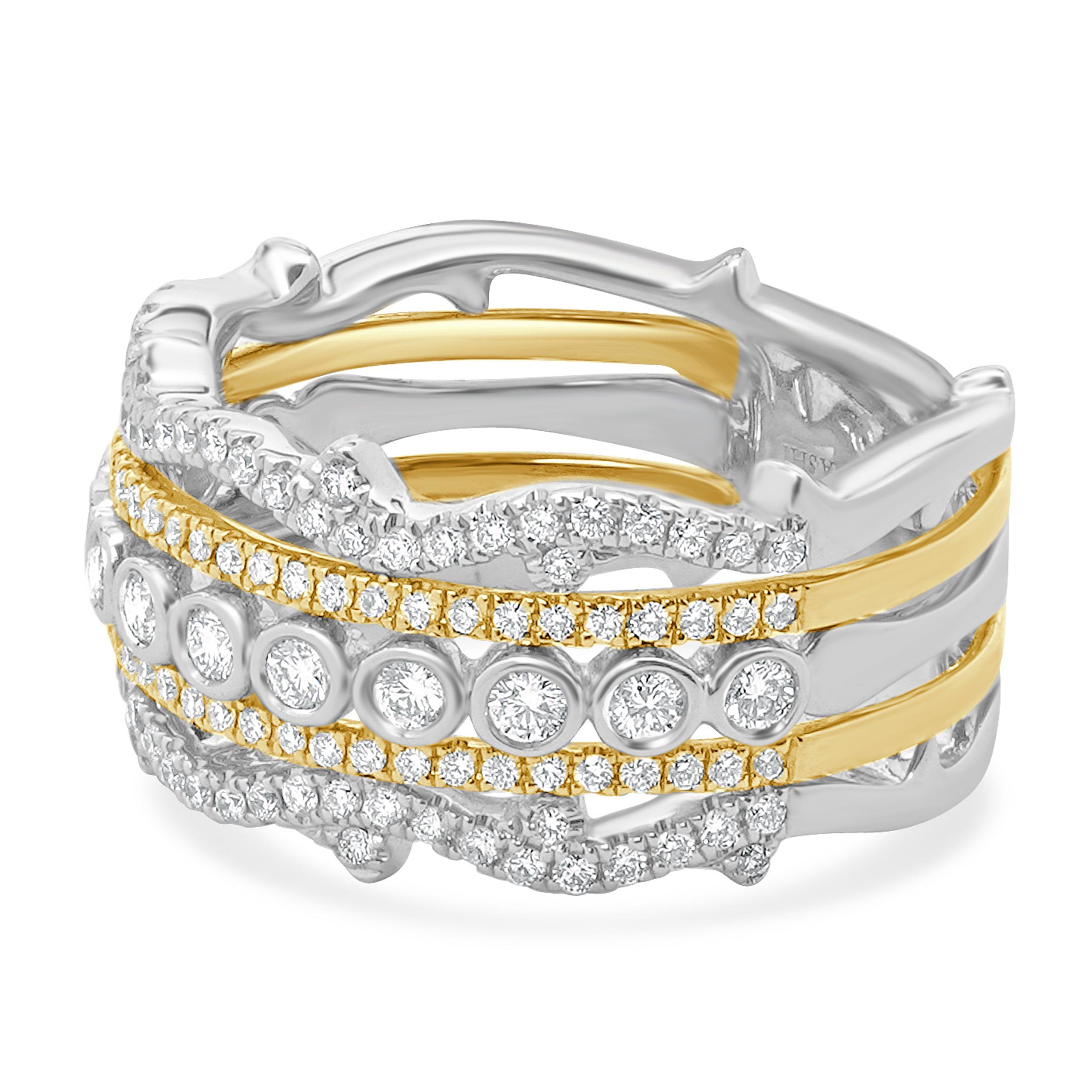 Material: 14K yellow & white gold
Diamond: round brilliant cut = 0.72cttw
Color: G
Clarity: SI1
Ring Size: 6.5 (please allow up to 2 additional business days for sizing requests)
Dimensions: ring top measures 10.50mm wide
Weight: 6.70 grams