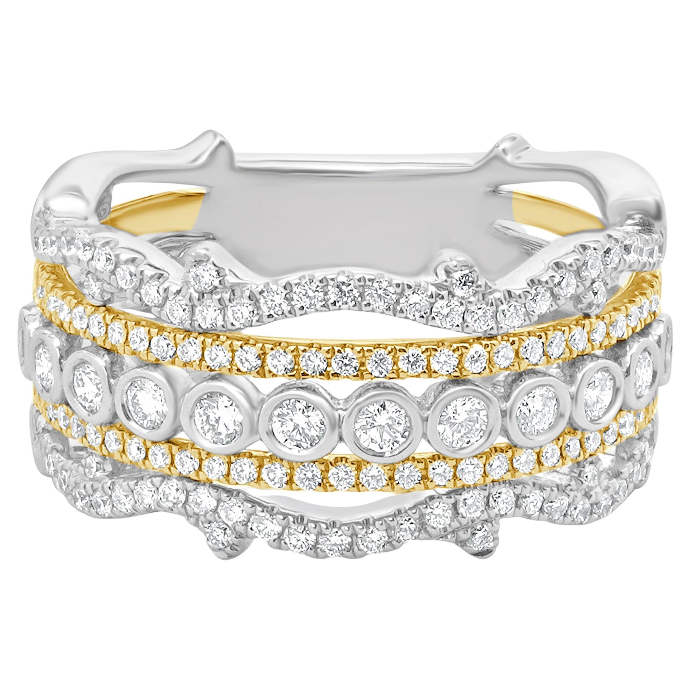 14 Karat White & Yellow Gold Five Row Diamond Cigar Band