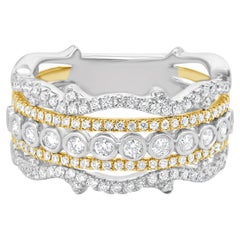 14 Karat White & Yellow Gold Five Row Diamond Cigar Band