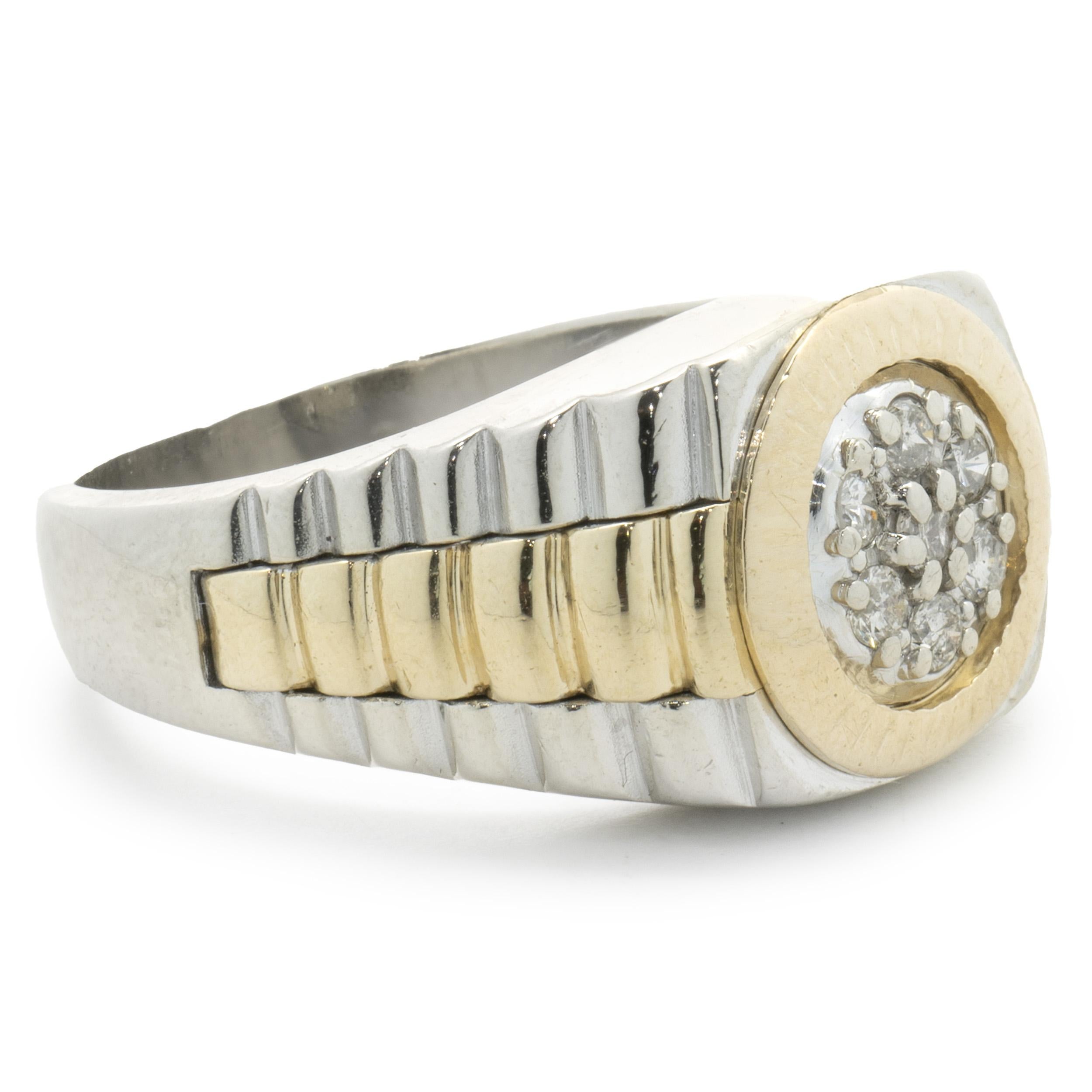 14 Karat White & Yellow Gold Pave Diamond Ring In Excellent Condition For Sale In Scottsdale, AZ