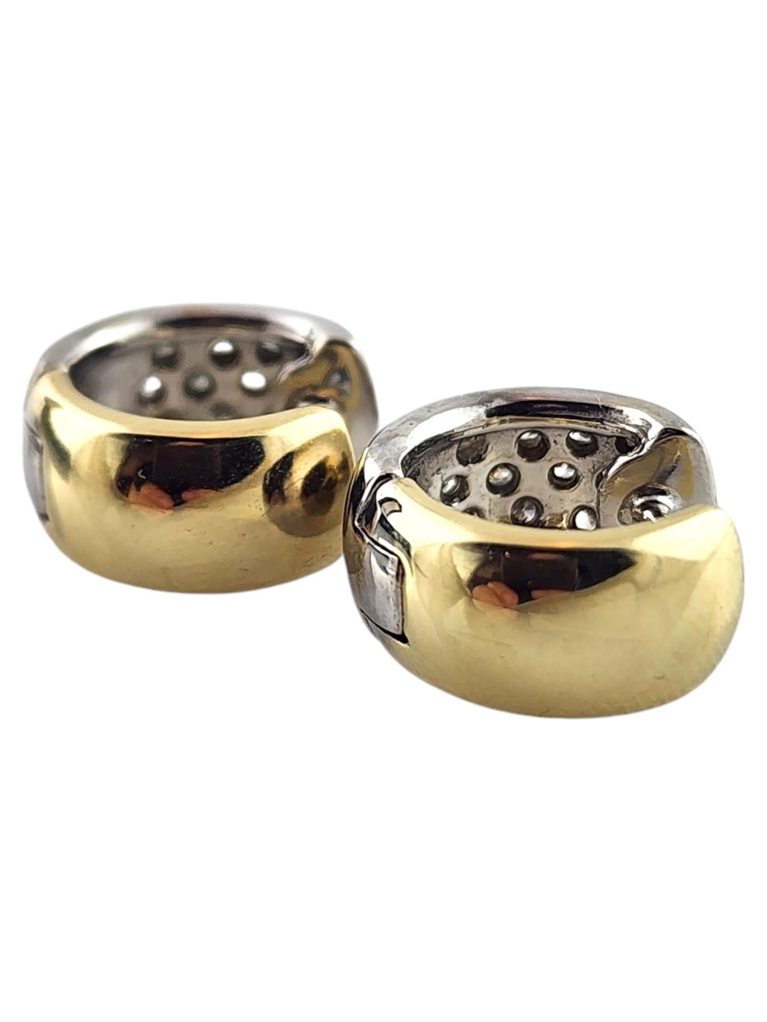 Brilliant Cut 14 Karat White & Yellow Gold Reversible Diamond Huggie Hoop Earrings #19205 For Sale