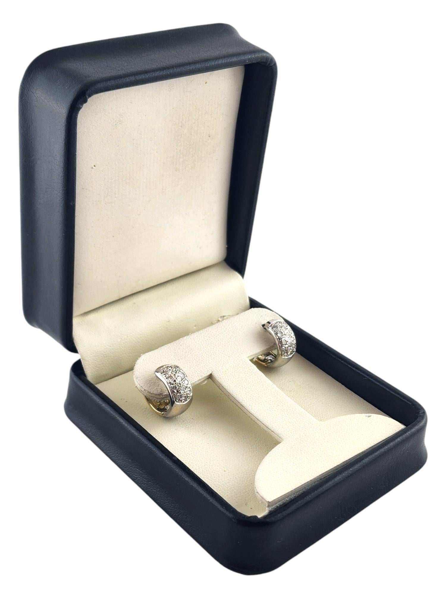14 Karat White & Yellow Gold Reversible Diamond Huggie Hoop Earrings #19205 For Sale 2