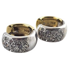 14 Karat White & Yellow Gold Reversible Diamond Huggie Hoop Earrings #19205