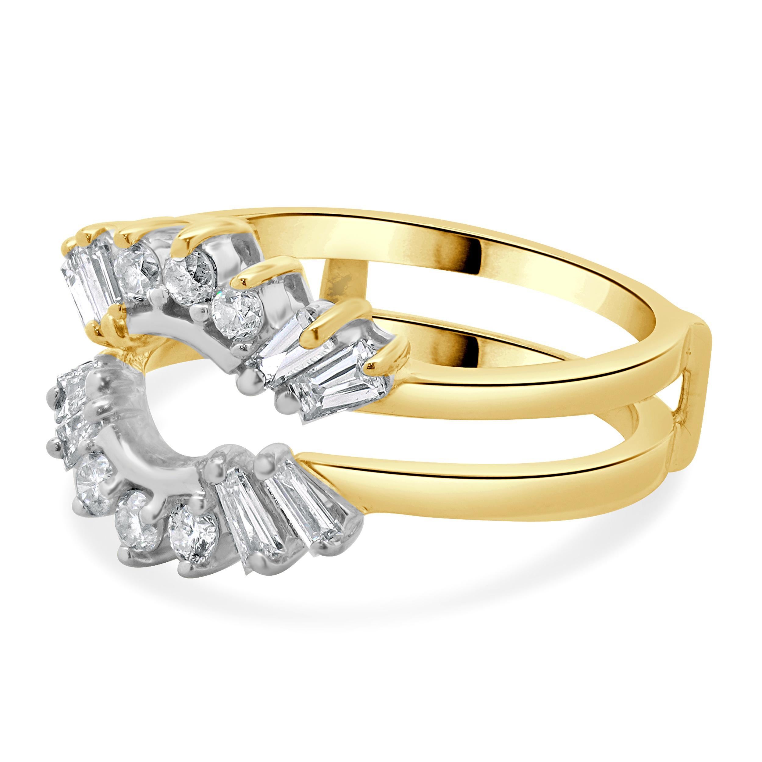 Designer: custom
Material: 14K white & yellow gold
Diamond: 14 round brilliant & baguette cut = 0.42cttw
Color: H
Clarity: SI1
Weight: 4.67 grams