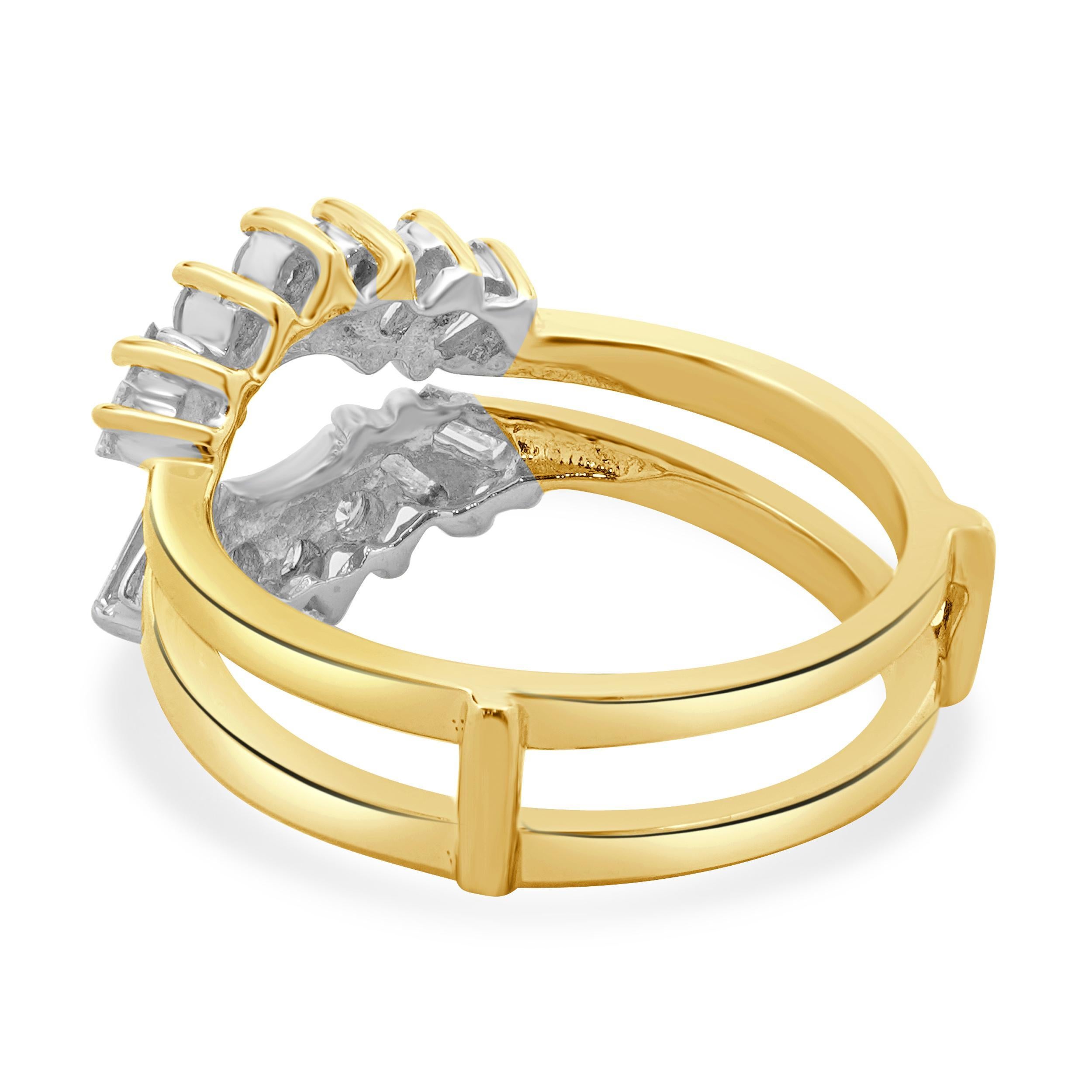 Baguette Cut 14 Karat White & Yellow Gold Round and Baguette Diamond Ring Guard