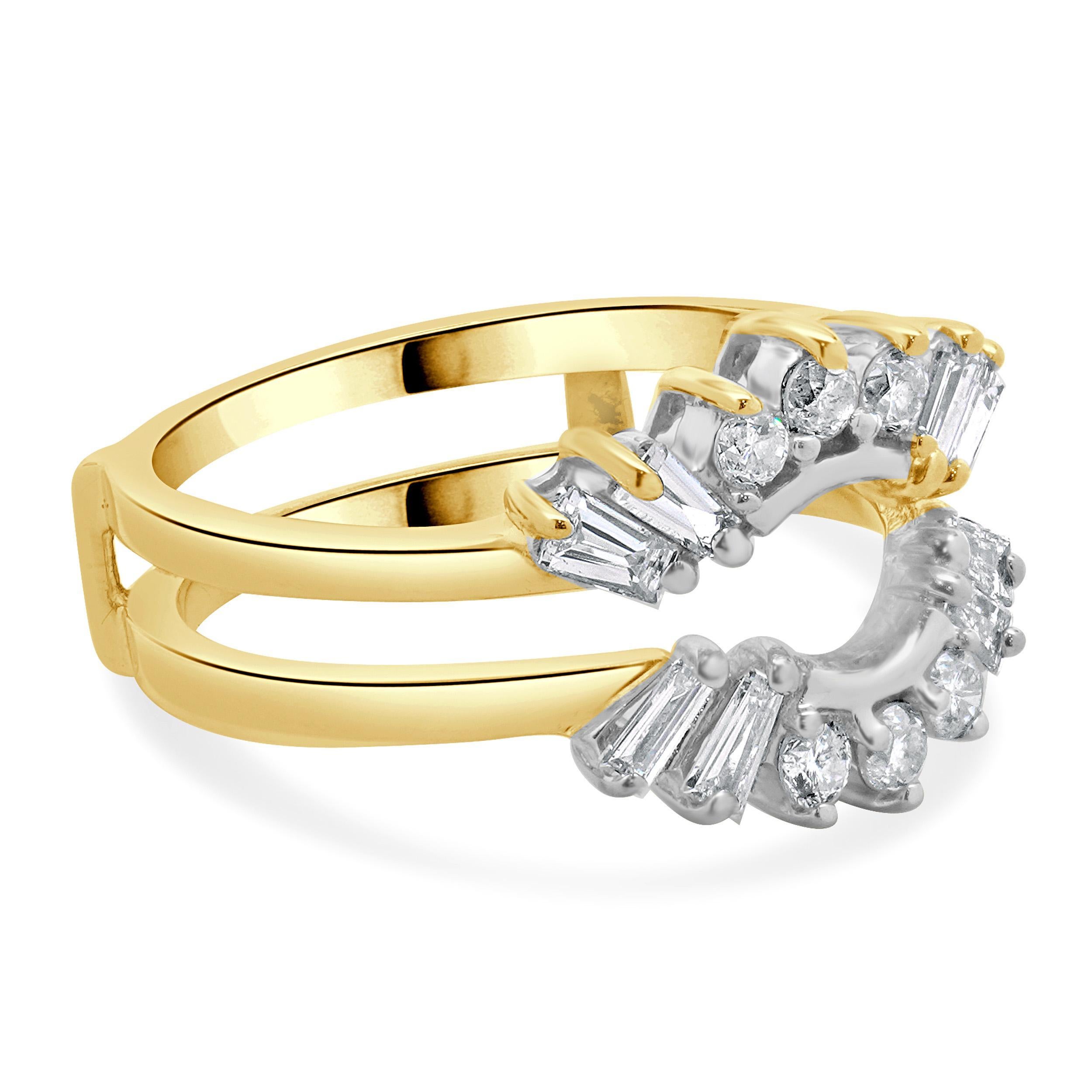 14 Karat White & Yellow Gold Round and Baguette Diamond Ring Guard In Excellent Condition In Scottsdale, AZ