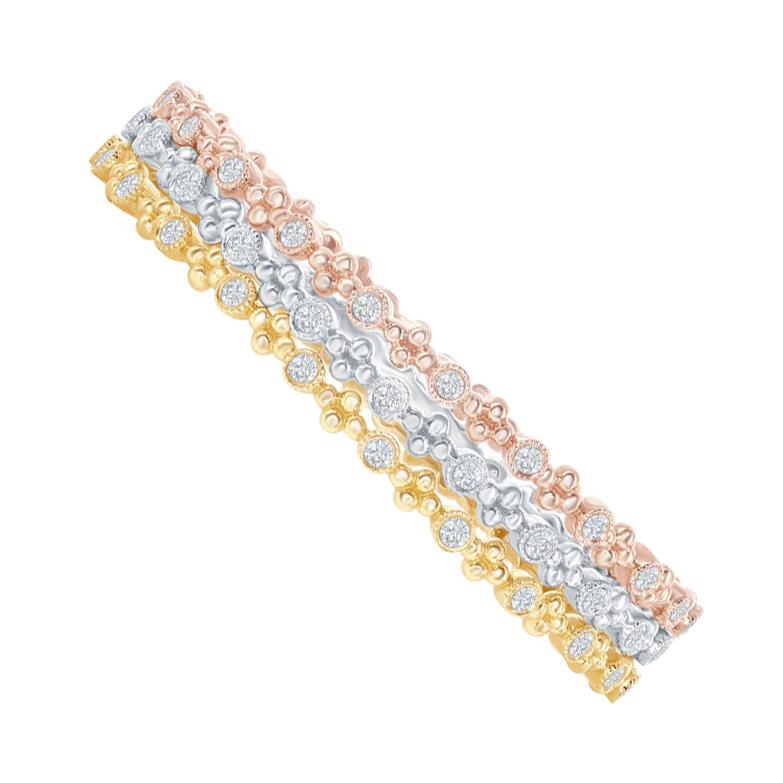 Bracelets en or blanc, jaune et rose 14 carats avec diamants