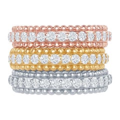 Anillos con cuentas de diamantes de oro blanco, amarillo y rosa de 14 quilates