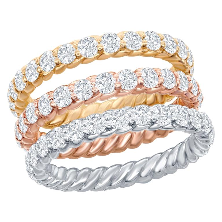 14 Karat White, Yellow, Rose Gold Diamond Eternity Rope Rings For Sale