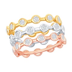 Anelli con castone di diamanti in oro bianco, giallo e rosa 14 carati