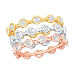 14 Karat White, Yellow, Rose Gold Diamond Stack Bezel Rings