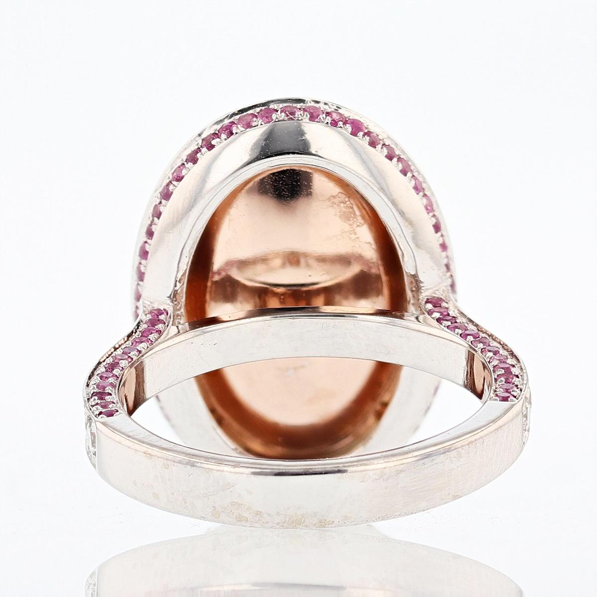 Oval Cut 14 Karat White and Rose Gold Oval Opal, Pink Sapphire, and Diamond Ring For Sale