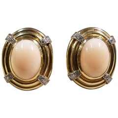 14 Karat Y/G Coral and Diamond Earrings