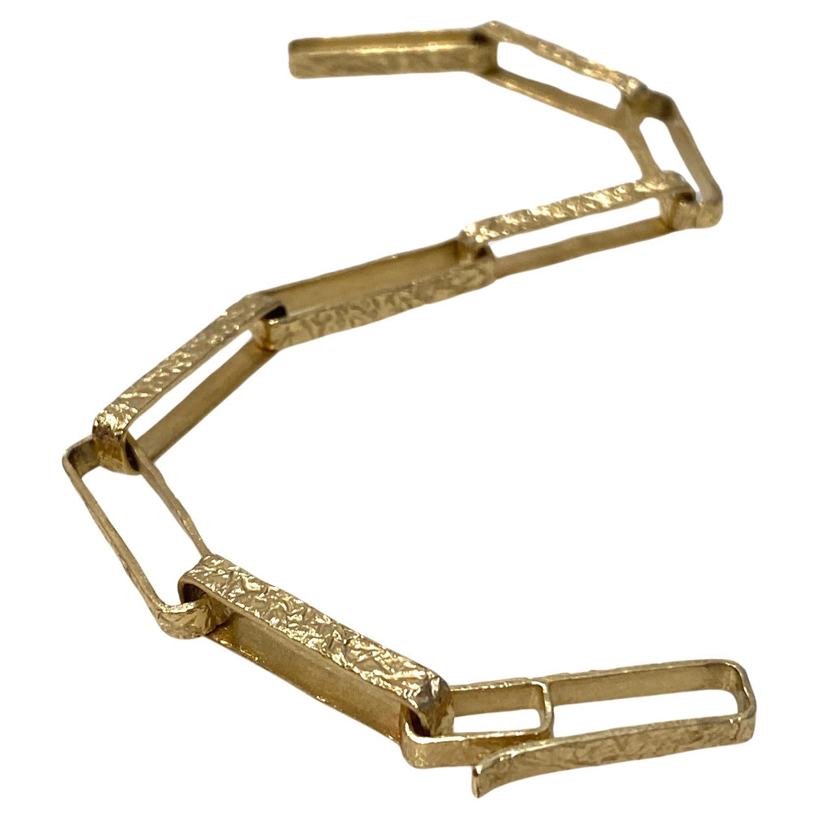  14 Karat Yelloe Gold Textured Large Link Bracelet by K.MITA  For Sale