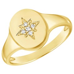 14 Karat Yellow 0.02 Carat Diamond Pinky Signet Ring