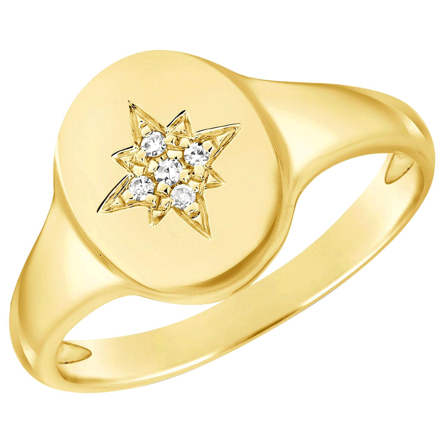 14 Karat Yellow 0.02 Carat Diamond Pinky Signet Ring For Sale