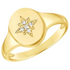 Retro 14 Karat Yellow 0.02 Carat Diamond Pinky Signet Ring