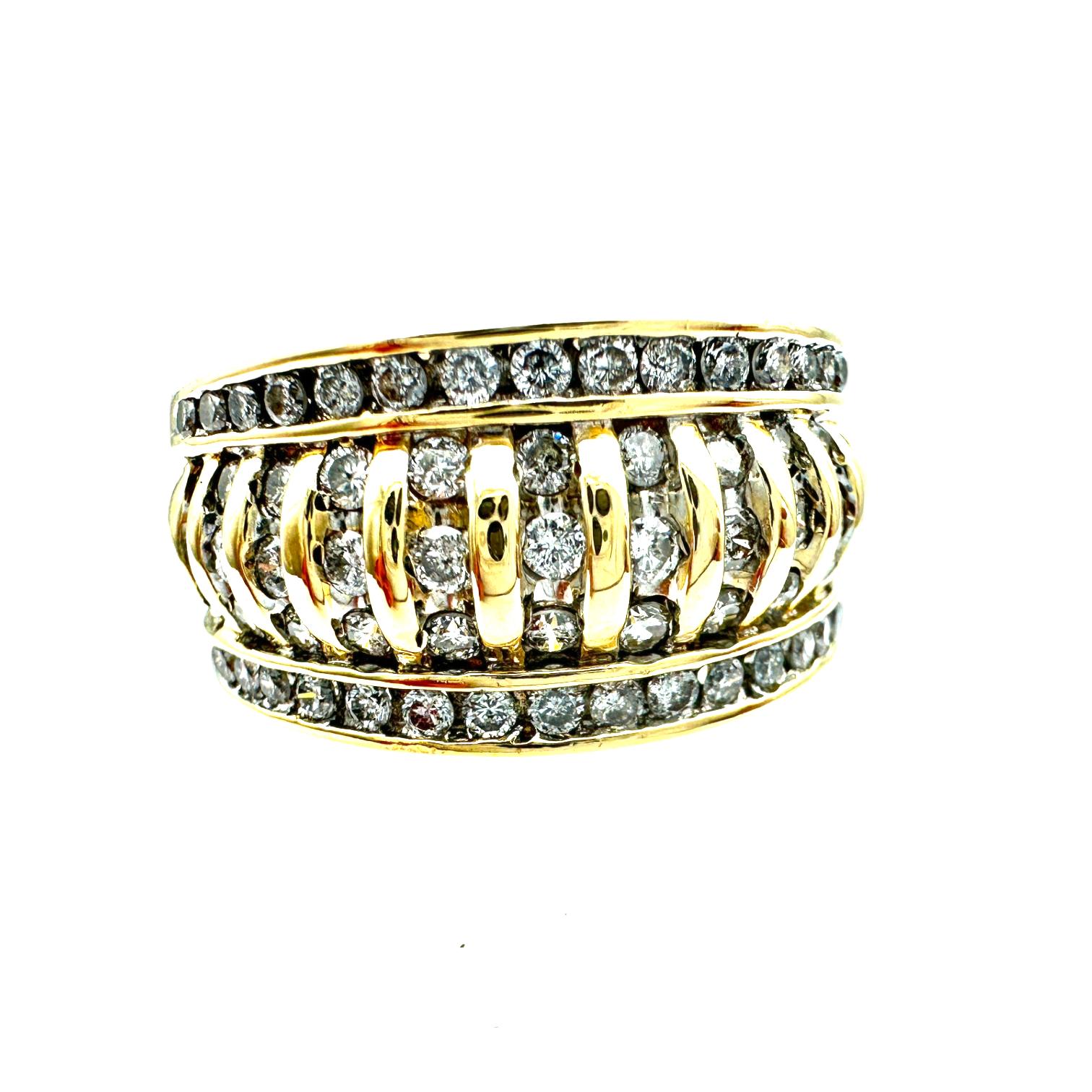 Women's or Men's 14 Karat Yellow 1 Carat Diamond Channel 11mm Dome Ring For Sale