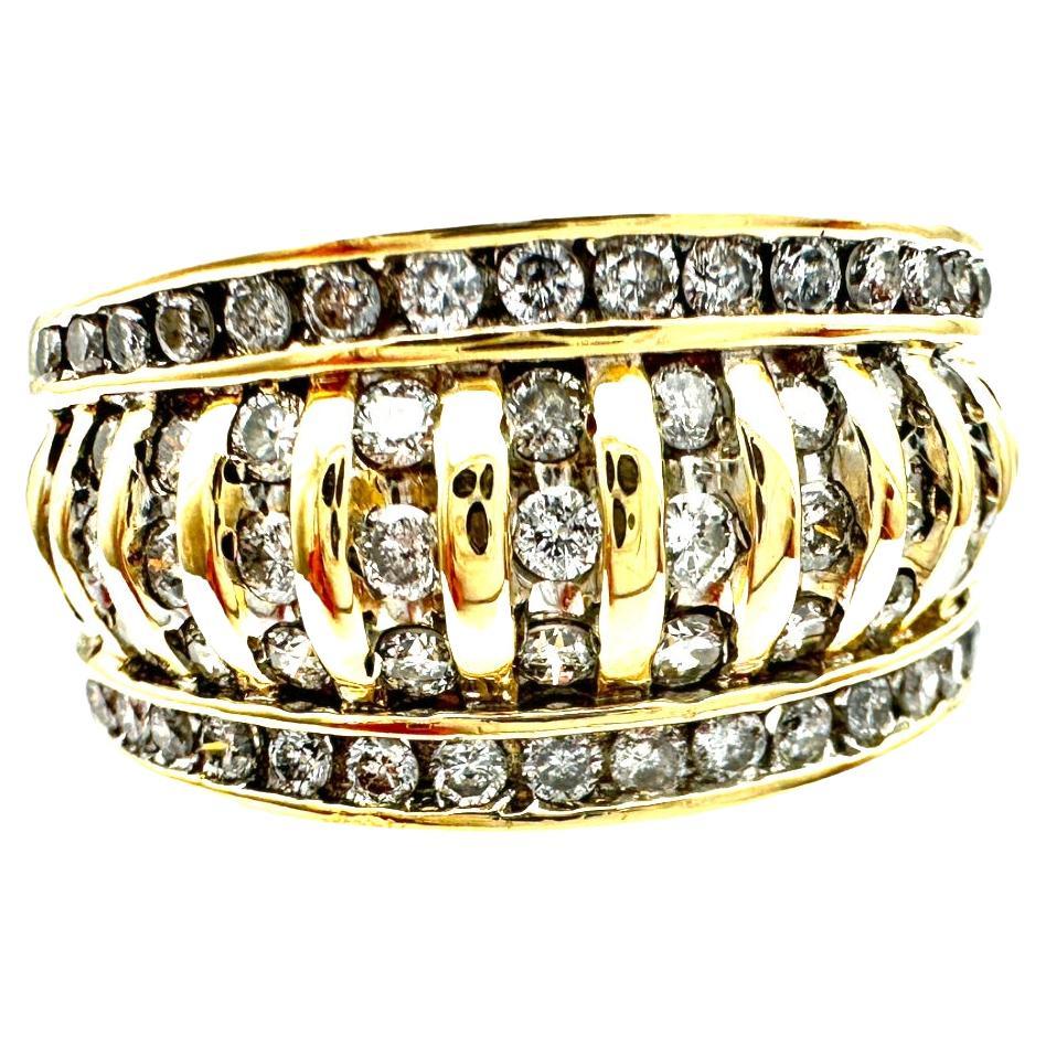 14 Karat Yellow 1 Carat Diamond Channel 11mm Dome Ring For Sale