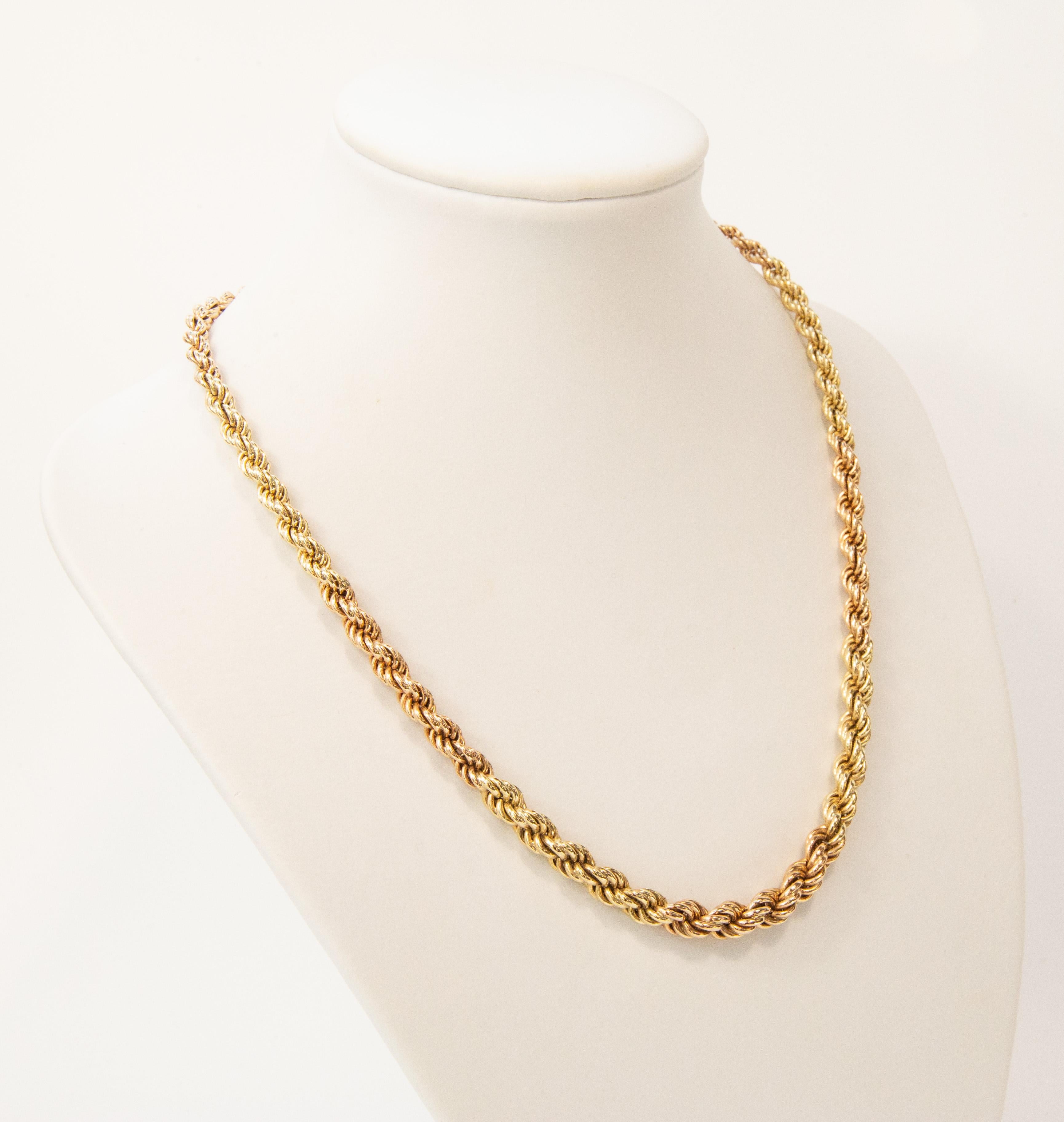 Collier à maillons en or jaune 14 carats et rose 14 carats, gradués en corde en vente 5