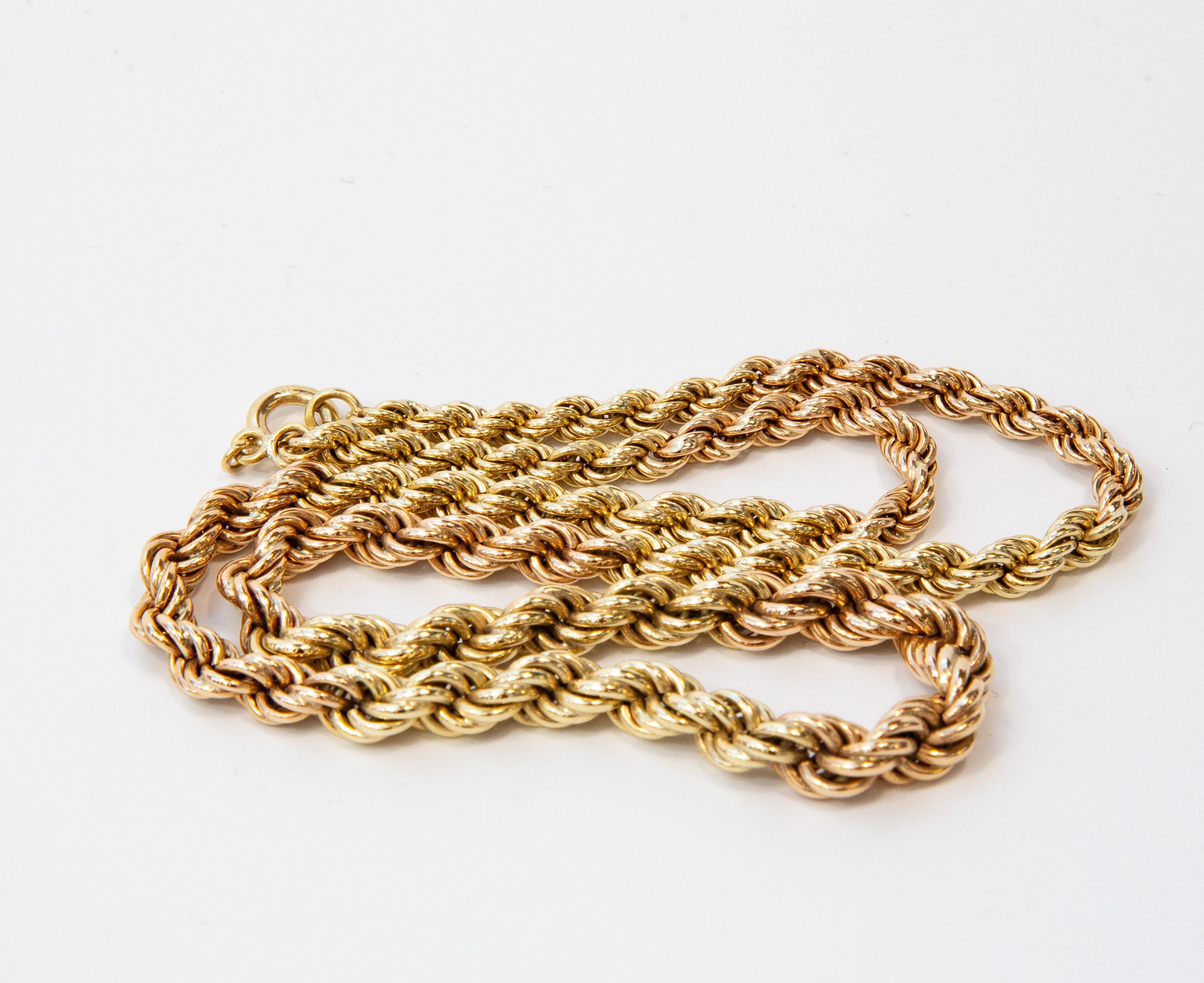 Moderniste Collier à maillons en or jaune 14 carats et rose 14 carats, gradués en corde en vente