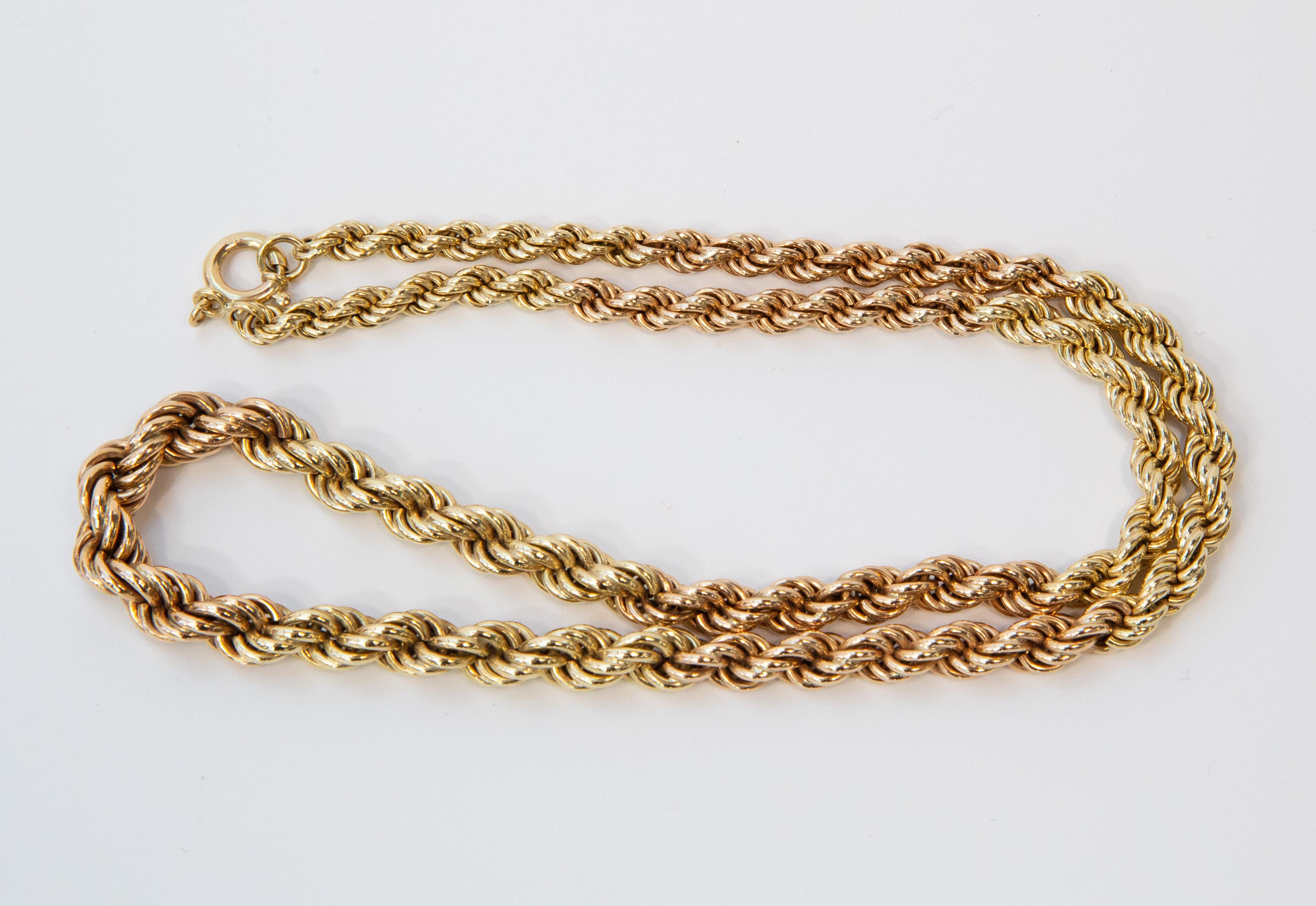 Collier à maillons en or jaune 14 carats et rose 14 carats, gradués en corde Excellent état - En vente à Arnhem, NL