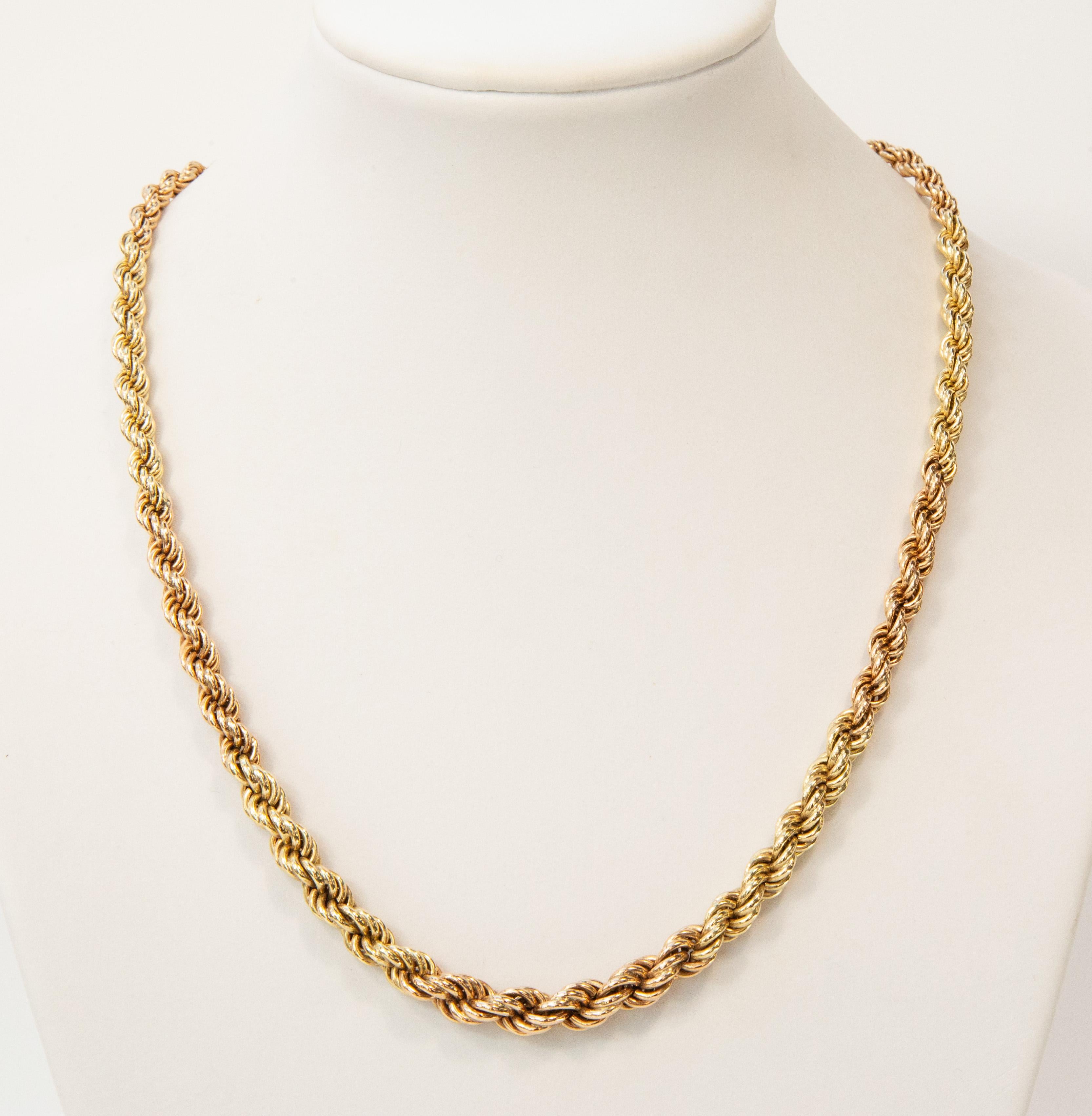 Collier à maillons en or jaune 14 carats et rose 14 carats, gradués en corde en vente 2