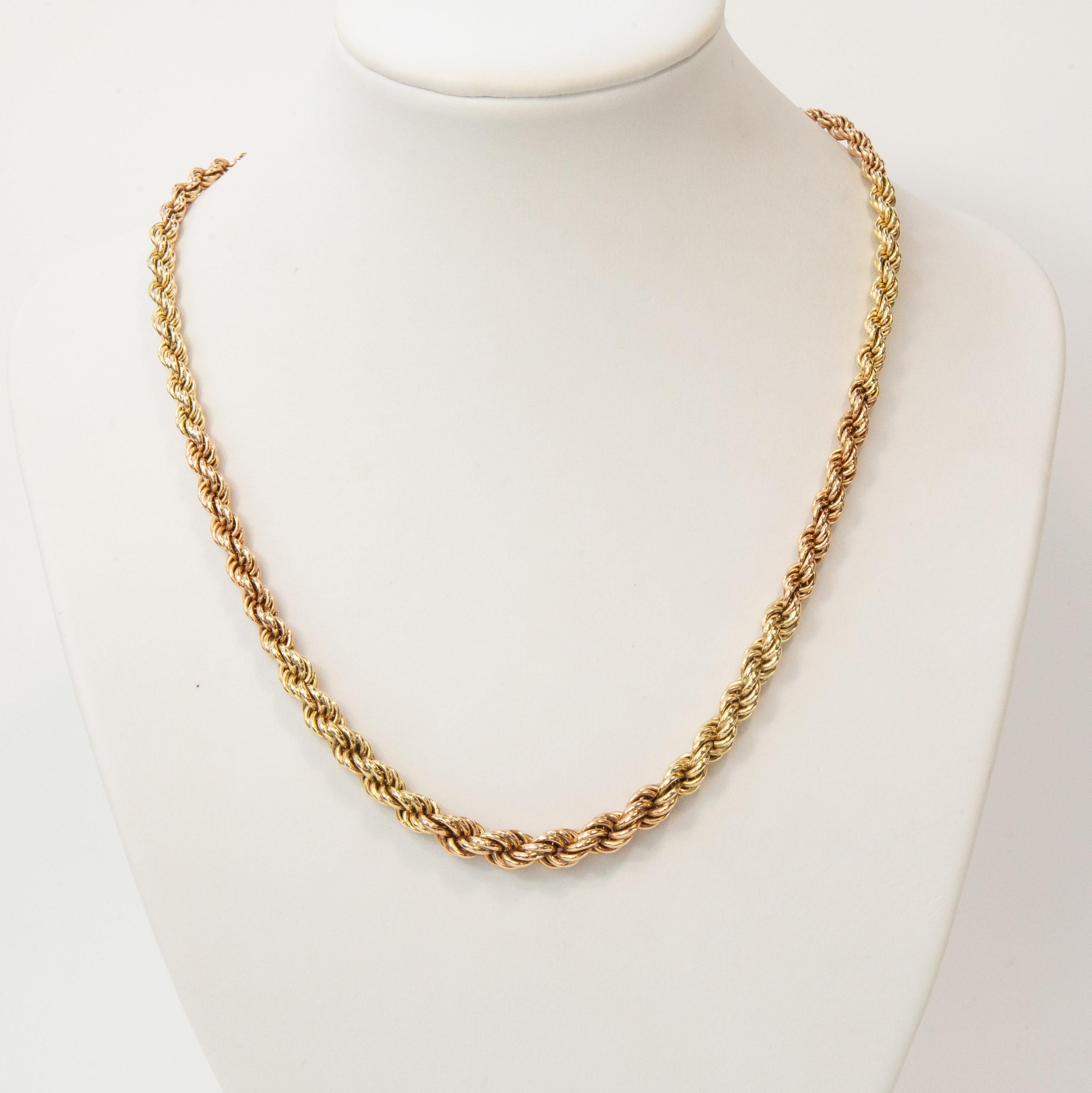 Collier à maillons en or jaune 14 carats et rose 14 carats, gradués en corde en vente 3