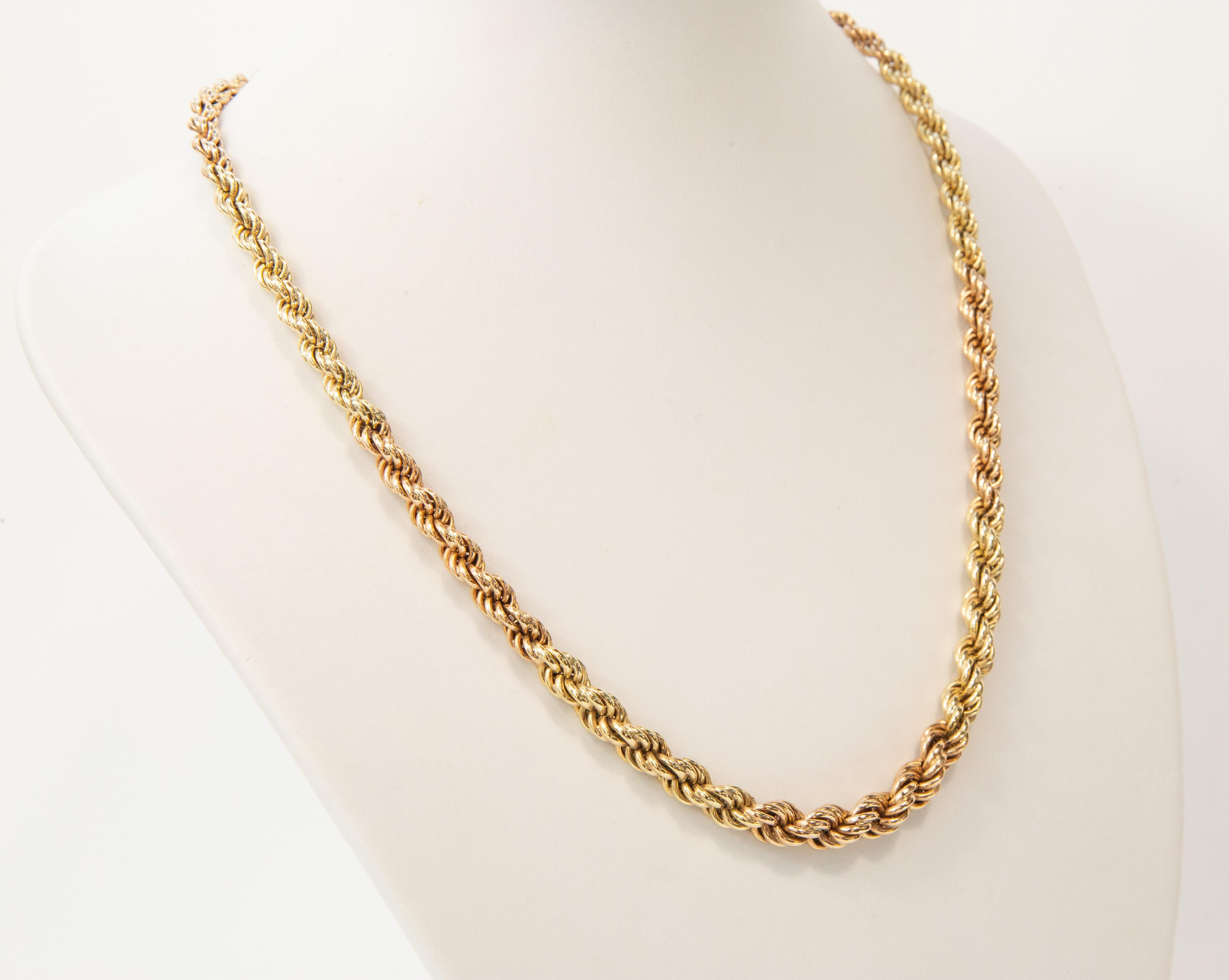 Collier à maillons en or jaune 14 carats et rose 14 carats, gradués en corde en vente 4