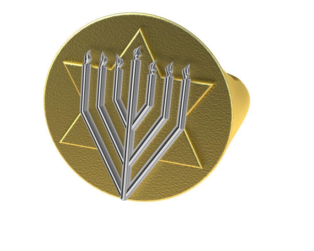En vente :  Bague sigillaire d'art judaïque en or jaune et blanc 14 carats 6