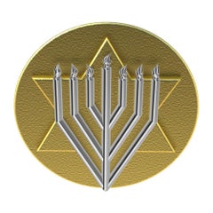 14 Karat Yellow and 14 Karat White Gold Judaica Art Signet Ring