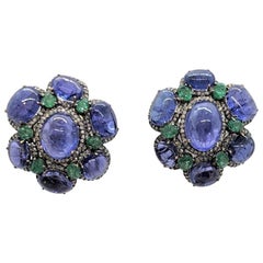 14 Karat Yellow and Blackened Gold Tanzanite Post Earrings with Diamonds