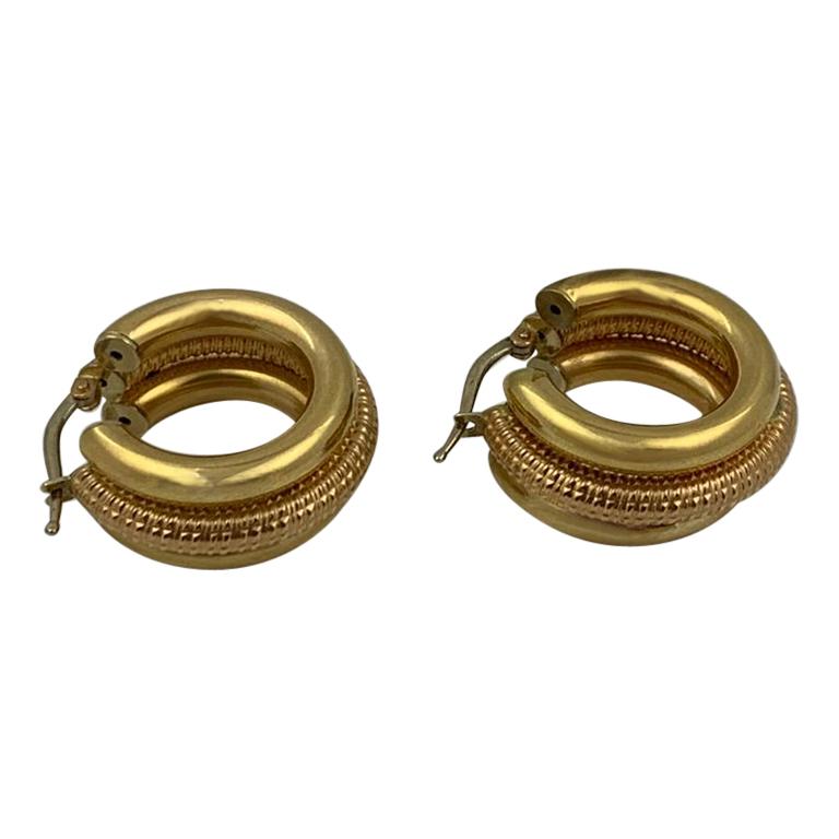 14 Karat Yellow and Rose Gold Hoop Earrings, 10.0 Grams For Sale