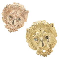 14 Karat Yellow and Rose Gold Lions Head Cufflinks with Diamond Eyes