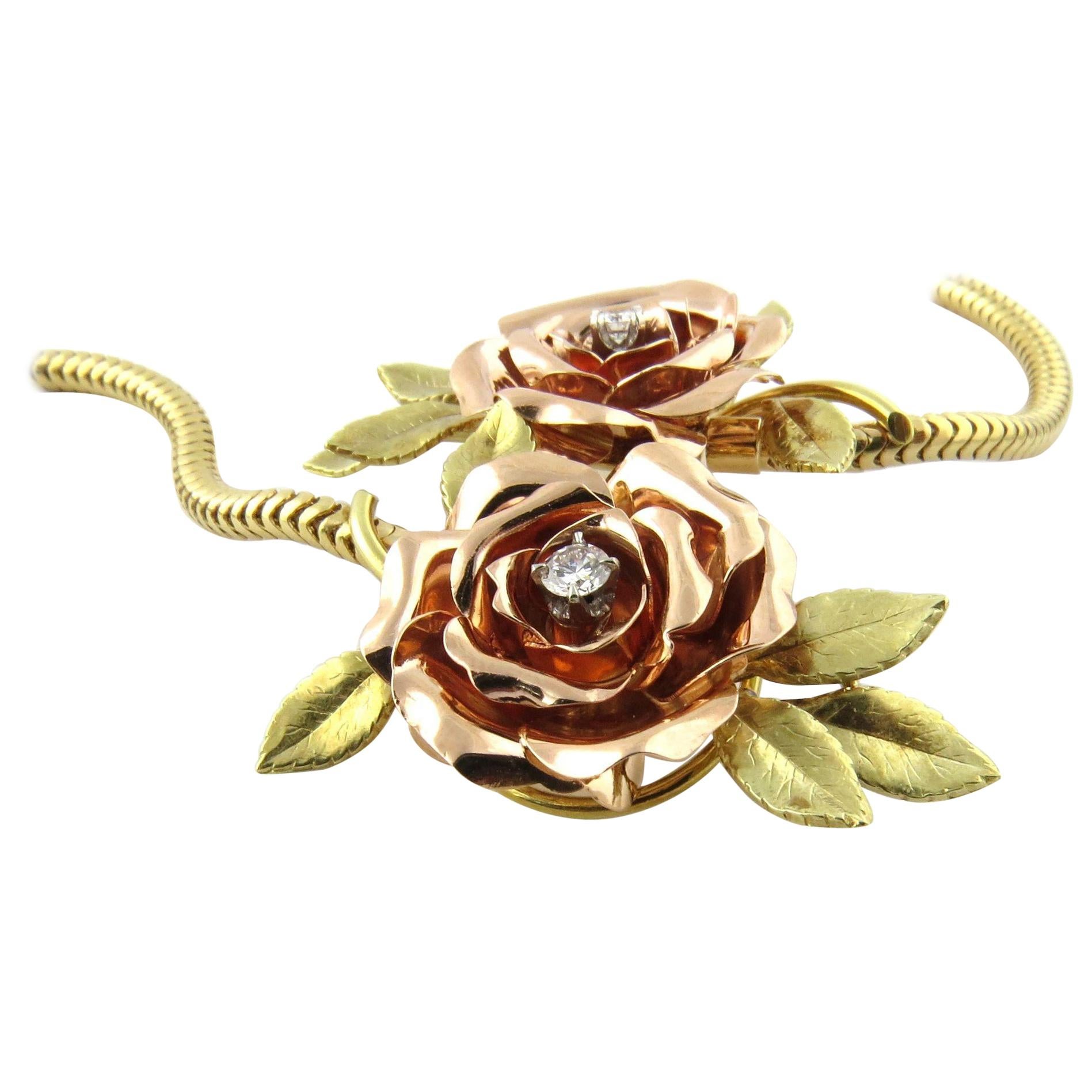 14 Karat Yellow and Rose Gold Rose Necklace