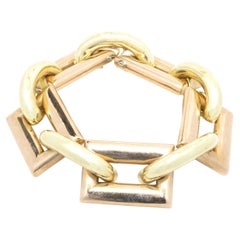 14 Karat Yellow and Rose Gold Square and Oval Link Bracelet 14 Karat Yellow and Rose Gold Square and Oval Link Bracelet