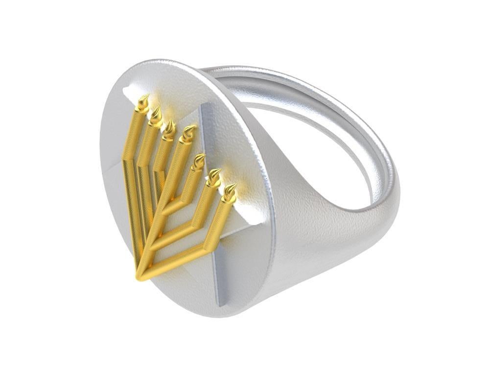 For Sale:  14 Karat Yellow and Sterling Silver Judaica Art Signet Ring 5