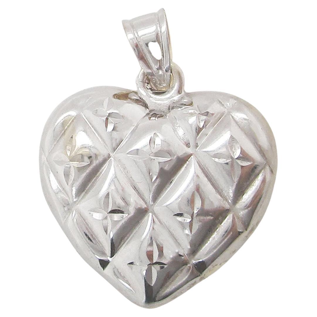 14 Karat Yellow and White Gold 2 Sided Quilted Heart Charm Pendant For Sale