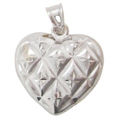 14 Karat Yellow and White Gold 2 Sided Quilted Heart Charm Pendant