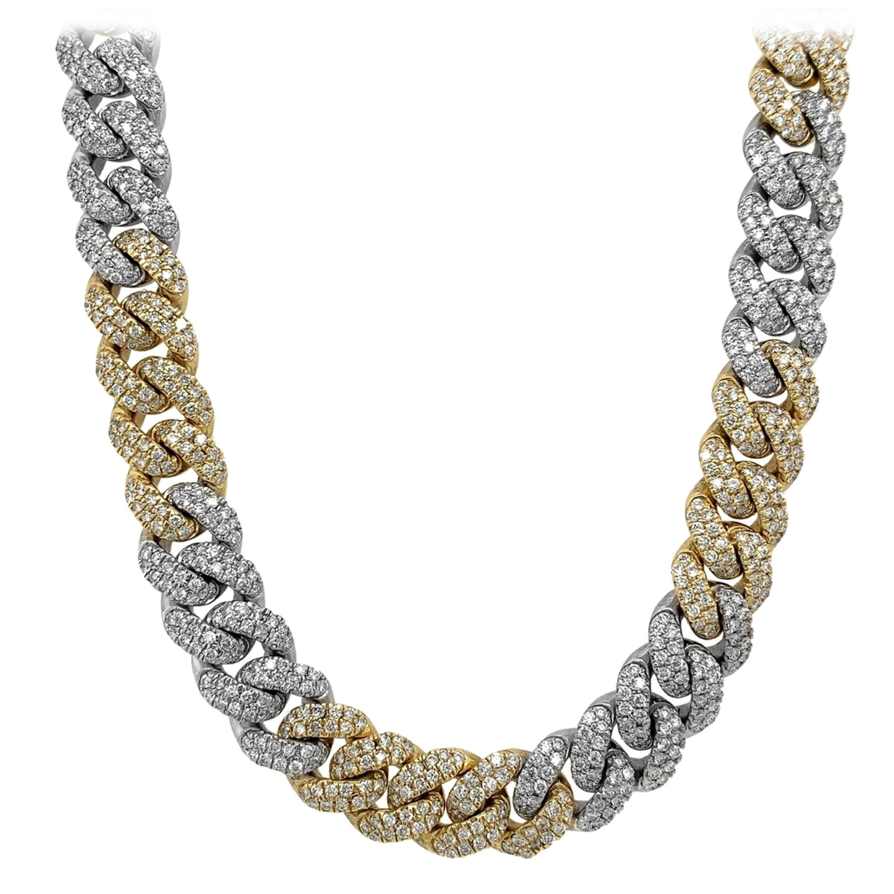 14 Karat Yellow and White Gold 23 Carat Diamond Necklace For Sale