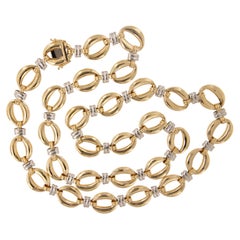 14 Karat Gelb- und Weißgold 29" lange ovale Link-Halskette Made in Italy