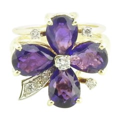 14 Karat Yellow and White Gold Amethyst and Diamond Ring