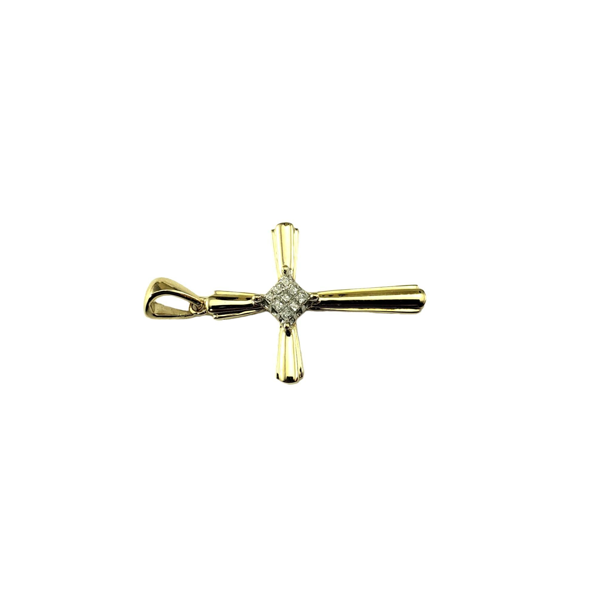 Princess Cut 14 Karat Yellow and White Gold and Diamond Cross Pendant #18099 For Sale