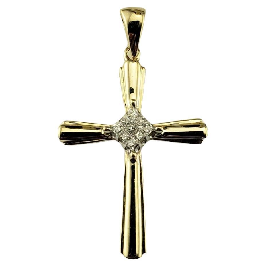 14 Karat Yellow and White Gold and Diamond Cross Pendant #18099 For Sale