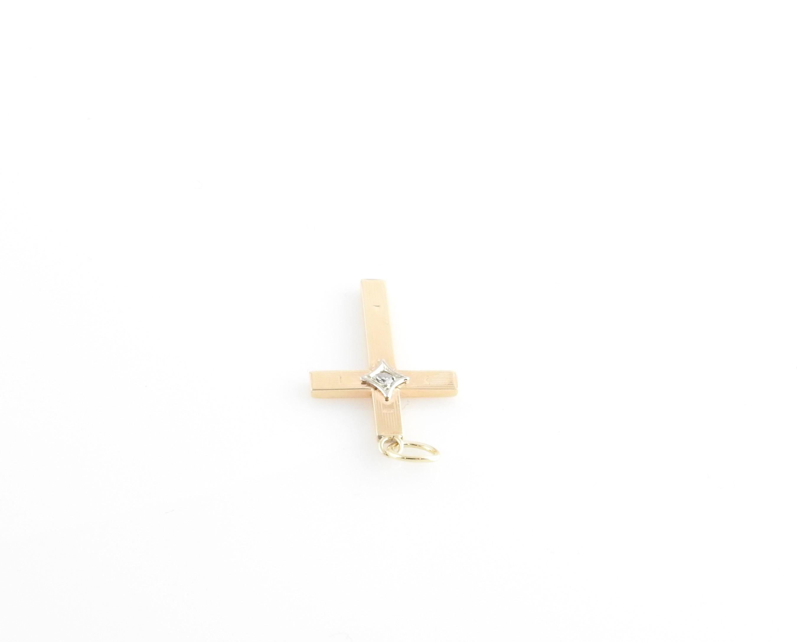 14 Karat Yellow and White Gold and Diamond Cross Pendant In Good Condition In Washington Depot, CT