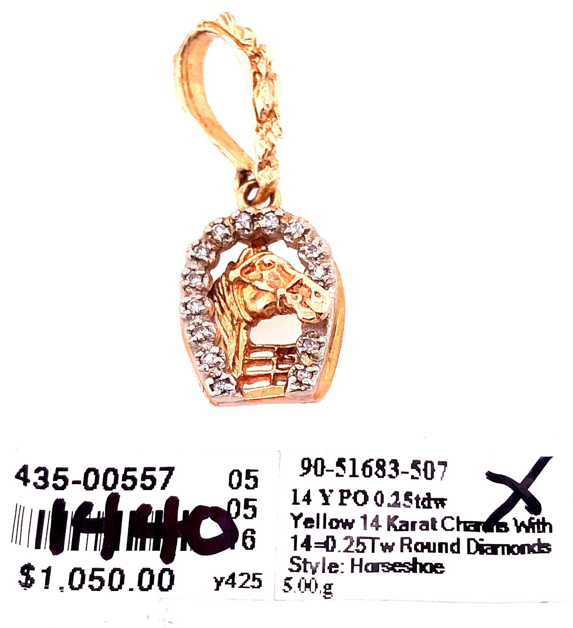 Breloque / pendentif fer à cheval en or jaune et blanc 14 carats et diamants en vente 4