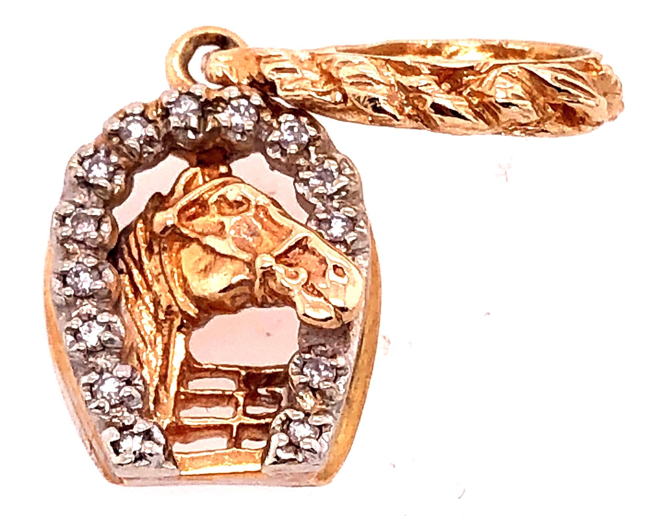 Breloque / pendentif fer à cheval en or jaune et blanc 14 carats et diamants Unisexe en vente