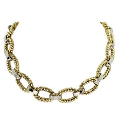 14 Karat Yellow and White Gold and Diamond Rope Link Collar Necklace
